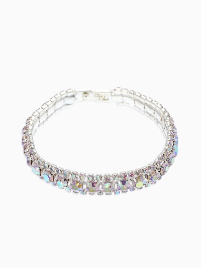 Браслет со стразами «Северное сияние. Змейка», L=18 см, радужный в серебре