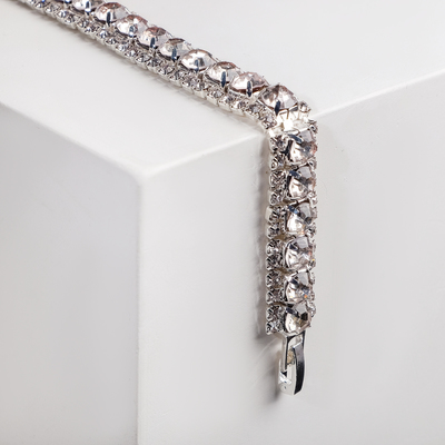 Браслет со стразами «Северное сияние» змейка, цвет белый в серебре, 18см