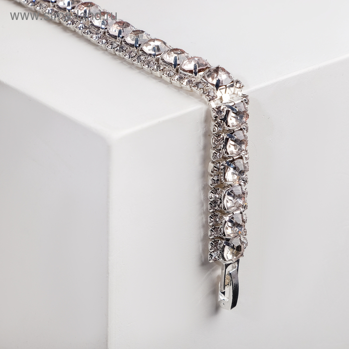 Браслет со стразами «Северное сияние» змейка, цвет белый в серебре, 18см - Фото 1