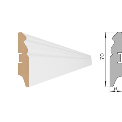 Плинтус напольный МДФ «70E», 16×70×2000 мм, цвет белый
