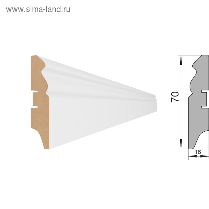 Плинтус напольный МДФ «70E», 16×70×2000 мм, цвет белый - Фото 1