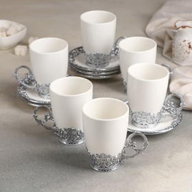 Сервиз керамический чайный «Ажур», 12 предметов: 6 кружек 120 мл, 6 блюдец d=11 см, цвет белый