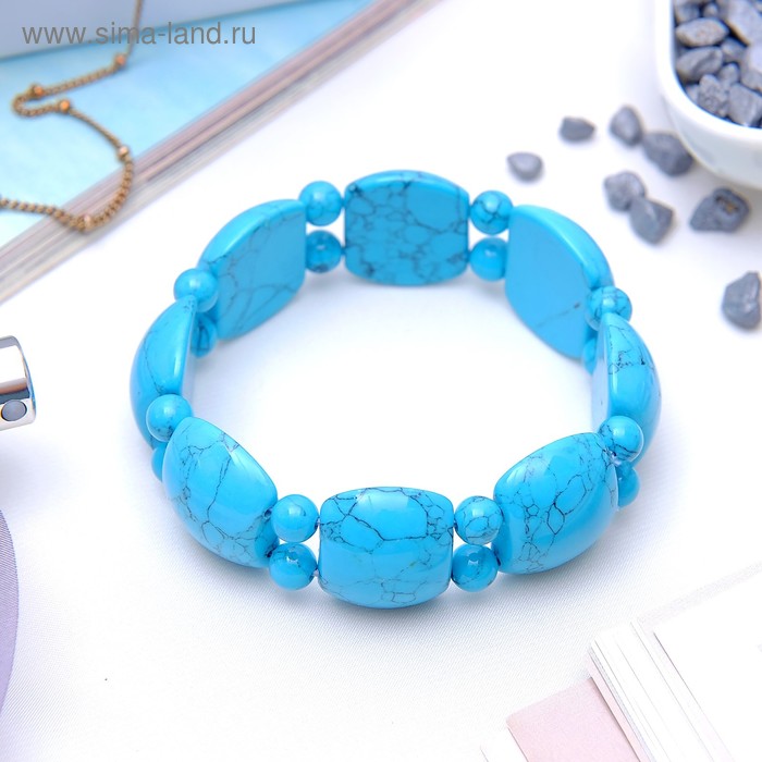 Браслет пластина через два шарика «Бирюза» - Фото 1