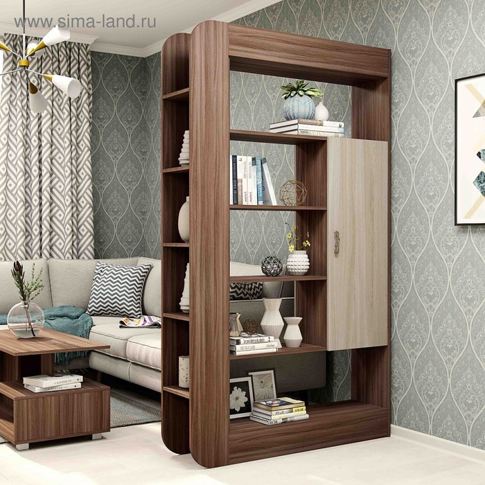 Стеллаж-перегородка для зонирования «Студия», с полками, 1200×300×2040, цвет шимо тёмный/шимо светлый - Фото 1