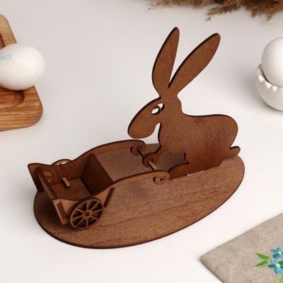 Подставка для яйца «Пасхальный кролик с тачкой», 21×13×2 см, дерево