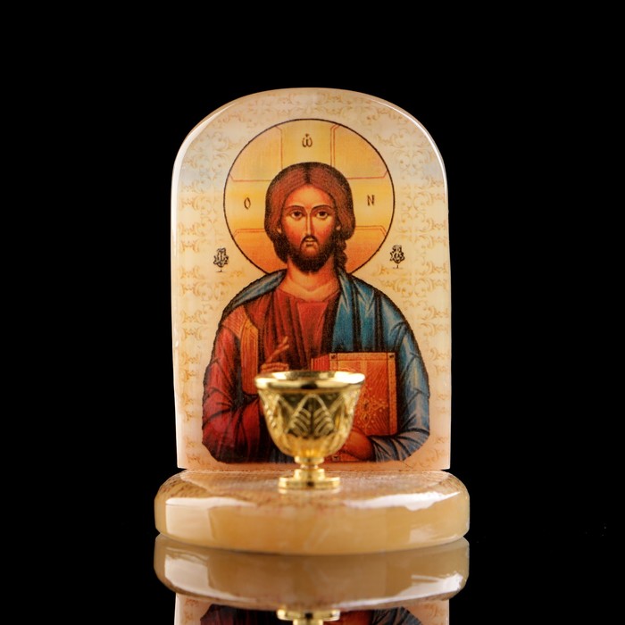 Икона «Иисус Господь Вседержитель», с подсвечником, селенит - фото 1905627179