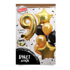 Букет из шаров «День рождения. 9 лет», набор 10 шт. + грузик, чёрно-золотой - Фото 3