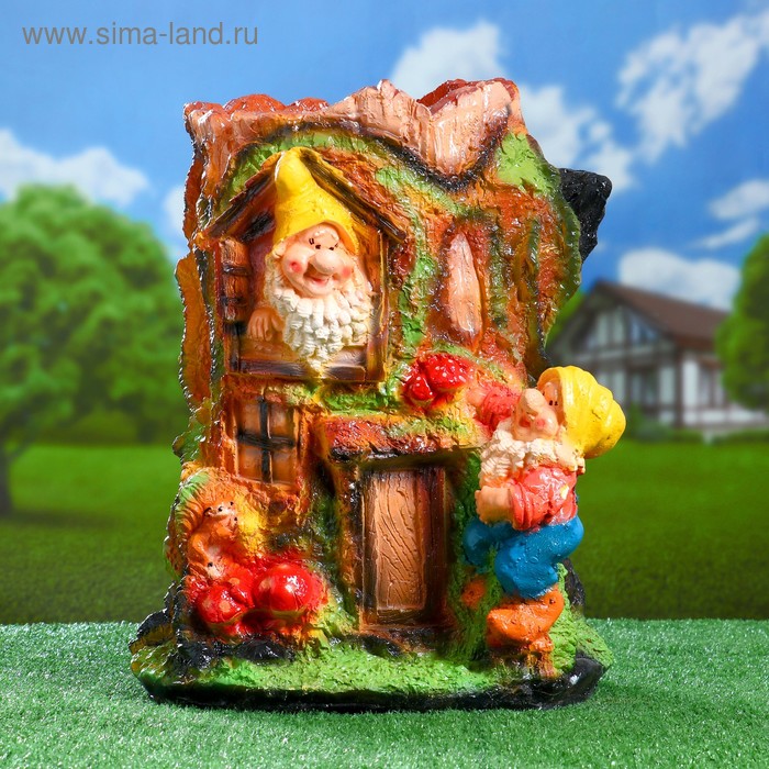 Садовая фигура "Гномы на пеньке" 45х35см - Фото 1