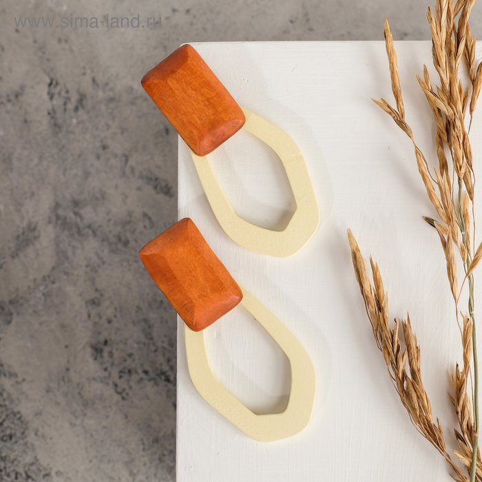 Серьги из дерева «Ваканда» неровный овал, цвет бело-коричневый - Фото 1