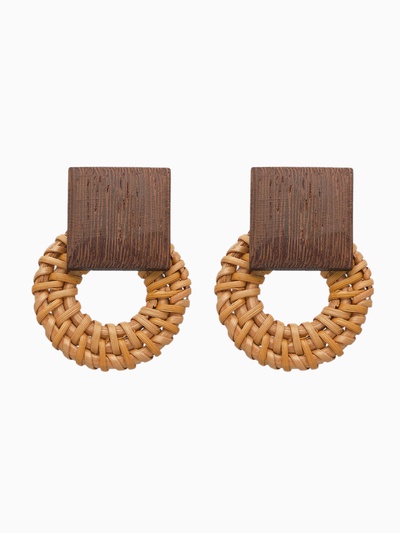 Серьги из дерева «Ваканда» кольцо в квадрате, цвет бежево-коричневый
