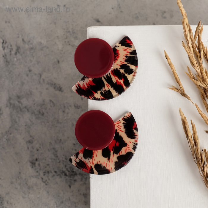 Серьги пластик «Танзания» полукруг бордовый леопард, цветные - Фото 1