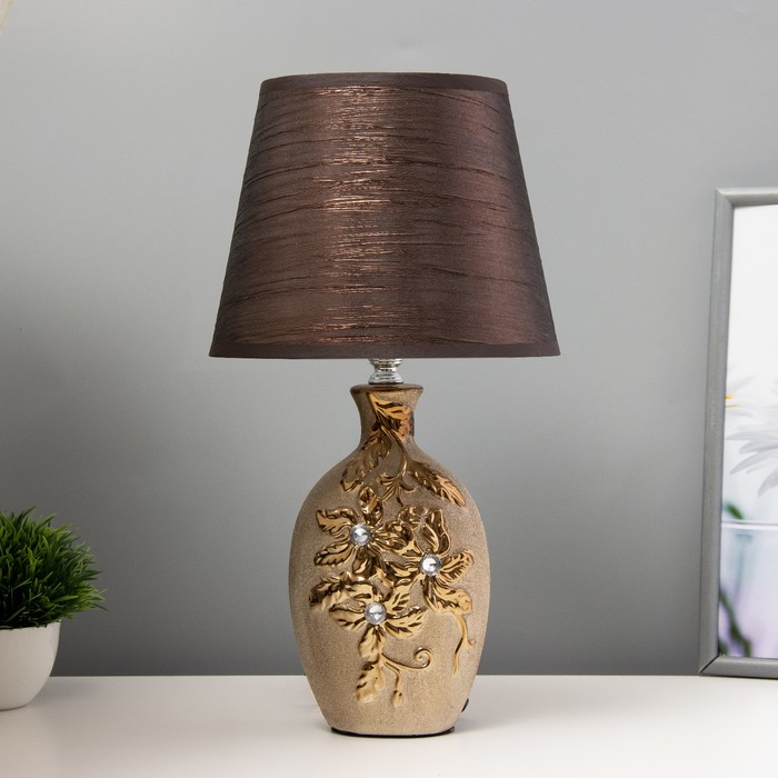 Лампа настольная керамика "Цветы-лиана" бронза, стразы Е14 40Вт 38х20х20 см - Фото 1
