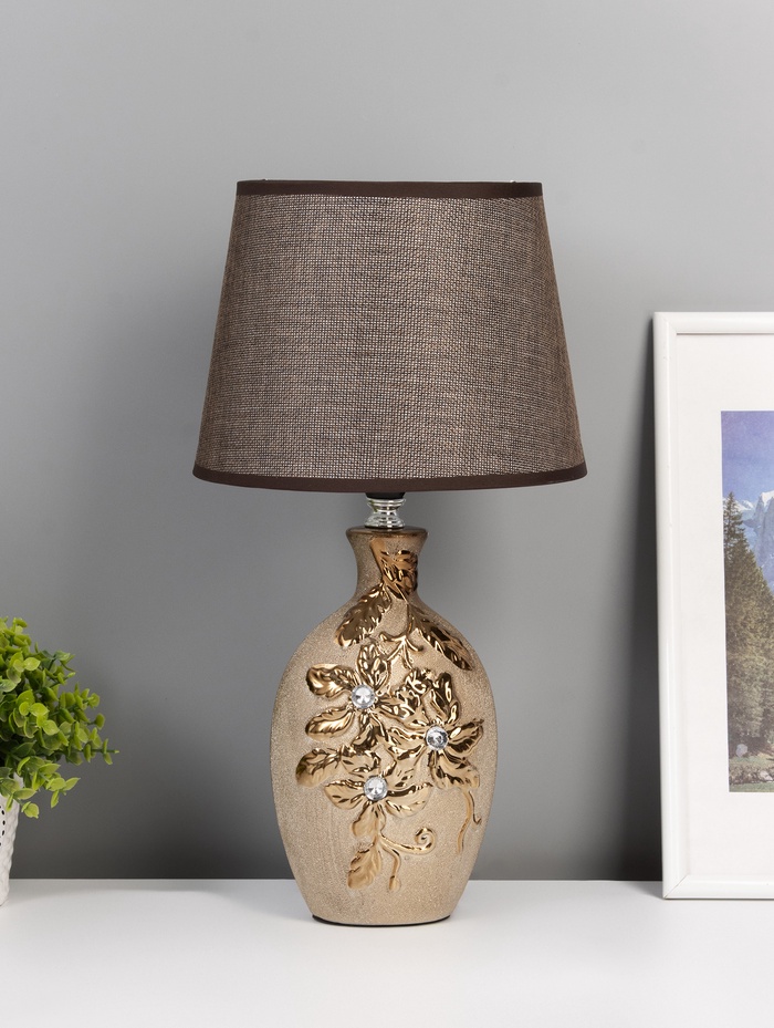 Лампа настольная керамика "Цветы-лиана" бронза, стразы Е14 40 Вт 38×20×20 см - Фото 1