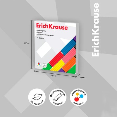 Пластилин ErichKrause Basic, 10 цветов, 160 г, в картонной упаковке