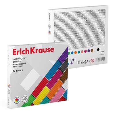 Пластилин ErichKrause Basic,12 цветов, 192 г, в картонной упаковке