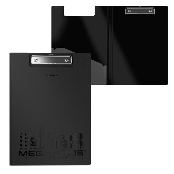Папка-планшет с зажимом А4, 1.3 мм, ErichKrause MEGAPOLIS, пластиковая, черный¶ - Фото 1