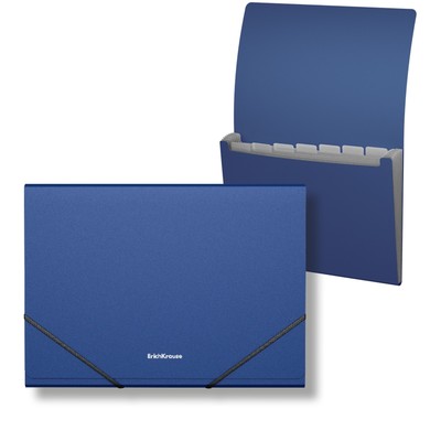 Папка-картотека, А4, 6 отделений, 600 мкм, ErichKrause "Matt Classic", на резинке, тиснение "песок", синяя