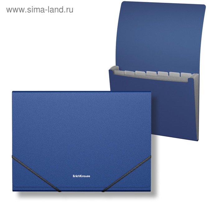 Папка-картотека, А4, 6 отделений, 600 мкм, ErichKrause "Matt Classic", на резинке, тиснение "песок", синяя - Фото 1