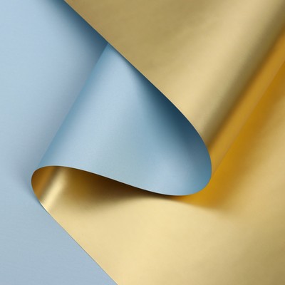 Пленка для цветов "Пленка с золотом", цвет голубой, 58 см х 5 м