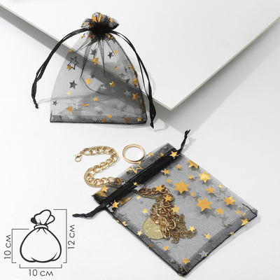 Мешочек подарочный «Звёздный дождь», 10×12, цвет чёрный с золотом
