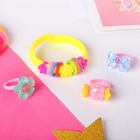 Набор детский «Выбражулька» 4 предмета: браслет, 3 кольца, ассорти, форма МИКС, цвет МИКС - фото 319865953
