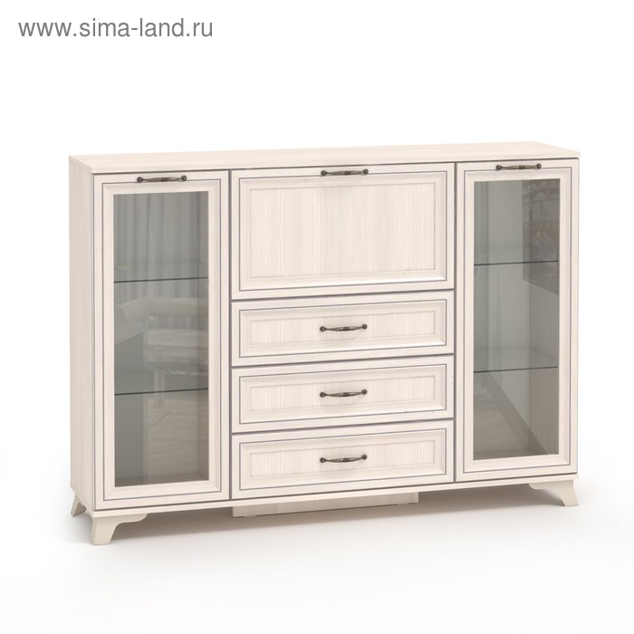 Комод большой для гостиной «Мирелла», со стеклом, 3 ящика, 358×1491×1074 мм, цвет бодега светлая