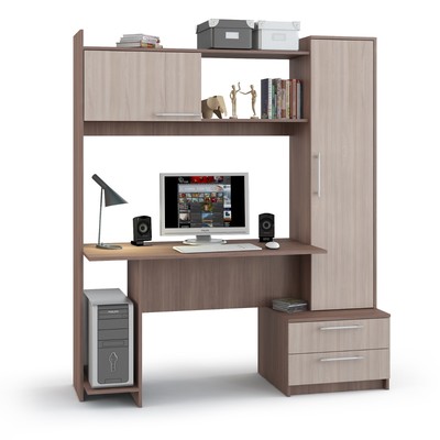 Стол компьютерный «Денвер», 1590×603×1860 мм, цвет ясень шимо светлый/ясень шимо тёмный