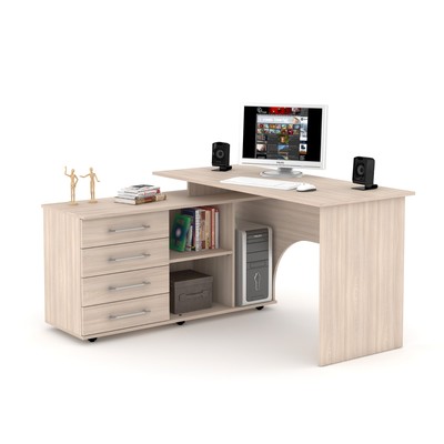 Стол компьютерный «СКУ – 15», 4 ящика, 1270×750×1370 мм, цвет ясень шимо светлый