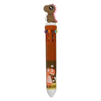 Ручка шариковая автоматическая 10-ти цветная, "Динозавр", цвет коричневый, в пакете