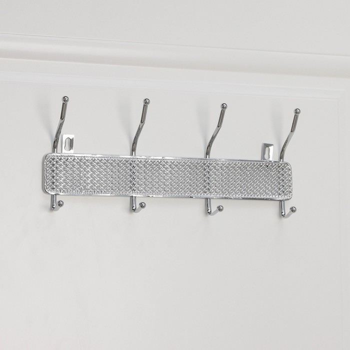 Вешалка настенная Доляна «Шах», 4 двойных крючка, 32.5×13×6 см, хромированная - Фото 1