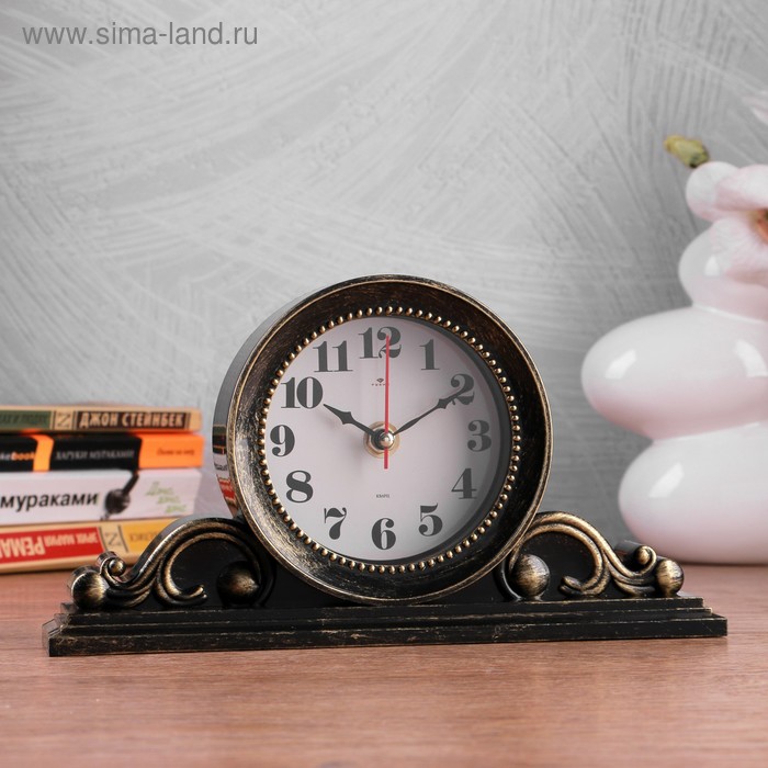 Часы настольные, интерьерные "Милица", бесшумные, d-9.5 см, корпус чёрный с золотом - Фото 1