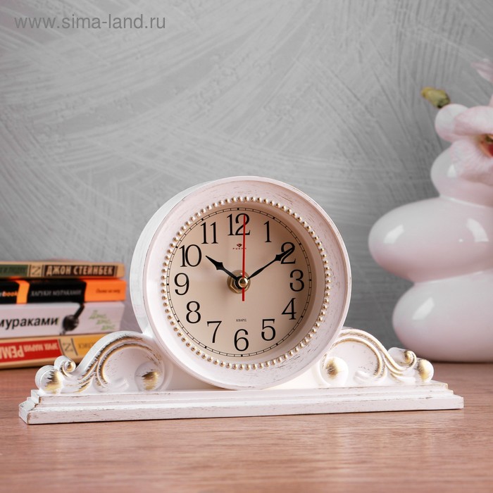Часы настольные, интерьерные "Милица", бесшумные, d-9.5 см, корпус белый с золотом - Фото 1