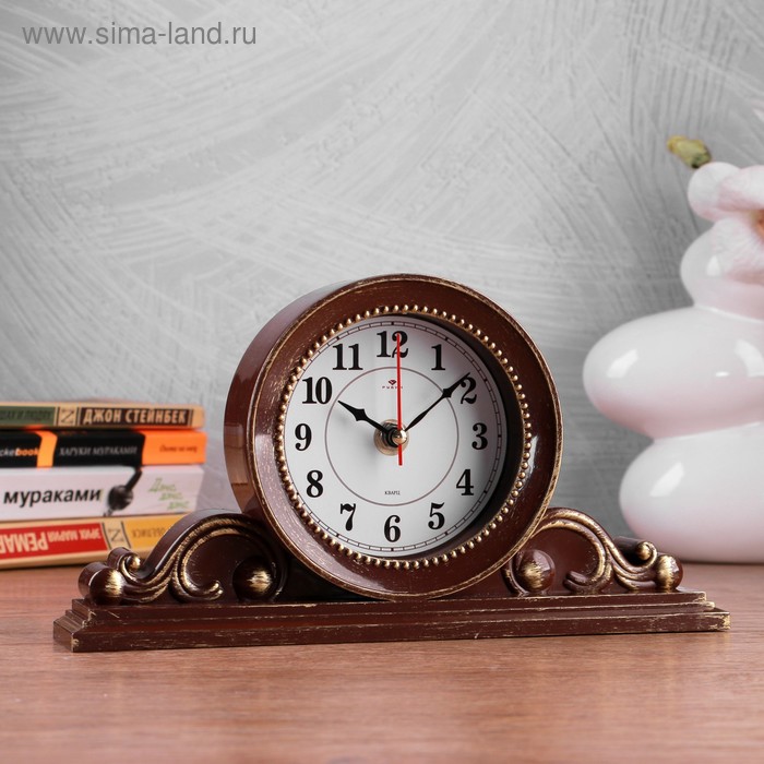 Часы настольные, интерьерные "Милица", бесшумные, 26 х 14 см, d-9.5 см, коричневые с золотом - Фото 1