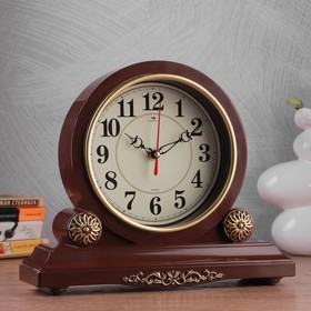Часы настольные "Берта", бесшумные, 30 х 26 см, d-16.5 см, корпус коричневый с золотом