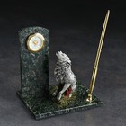 Письменный набор "Волк", с часами и ручкой, 10х15х10 см, змеевик, гипс - фото 8946932