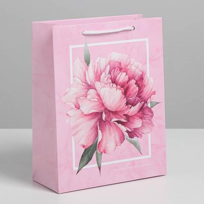 Пакет подарочный ламинированный, упаковка, «Пион», MS 18 х 23 х 8 см