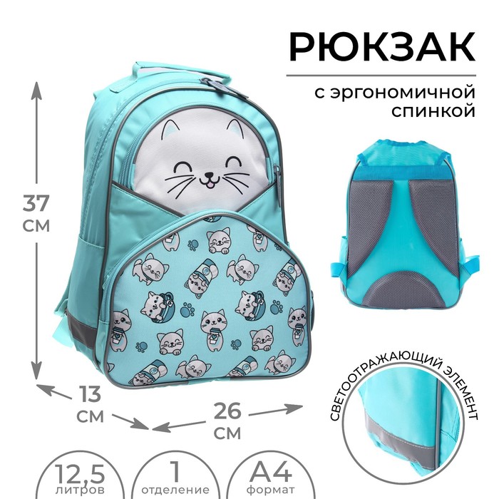Рюкзак школьный, 37 х 26 х 13 см, эргономичная спинка, Calligrata АН "Котик" - Фото 1