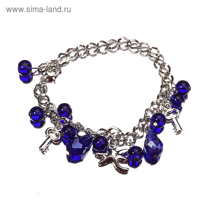 Браслет ассорти «Ассорти» феничка ключик стрекоза синий - Фото 1