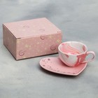 Подарочный набор керамический «Мечтай»: кружка 120 мл, блюдце, цвет розовый - Фото 6