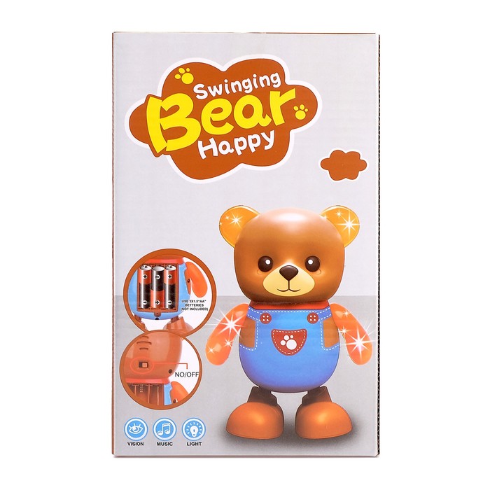 Игрушка «Счастливый медведь», работает от батареек, танцует, световые и звуковые эффекты - фото 1905628793