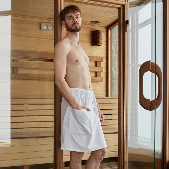 Полотенце - килт махровое с карманом банное «Экономь и Я», 50×150 см, хлопок 100%, белое - Фото 1