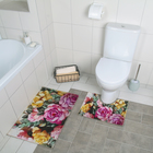Набор ковриков для ванной и туалета Доляна «Акварель пионы», 2 шт: 40×50, 50×80 см - фото 318292184