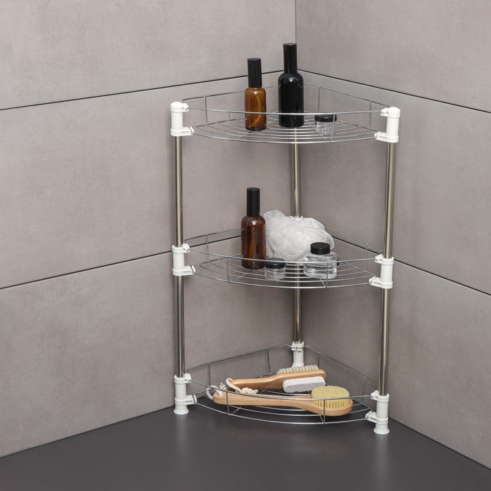 Этажерка настольная угловая 3-х секционная, 38.5×27.5×54.5 см, хром - Фото 1