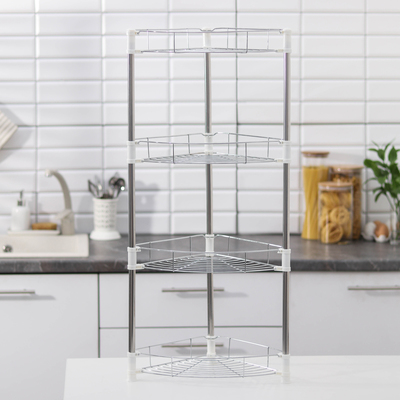 Этажерка настольная угловая 4-х секционная, 38.5×27.5×77 см, цвет хром