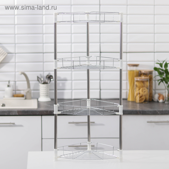 Этажерка настольная угловая 4-х секционная, 38.5×27.5×77 см, цвет хром - Фото 1