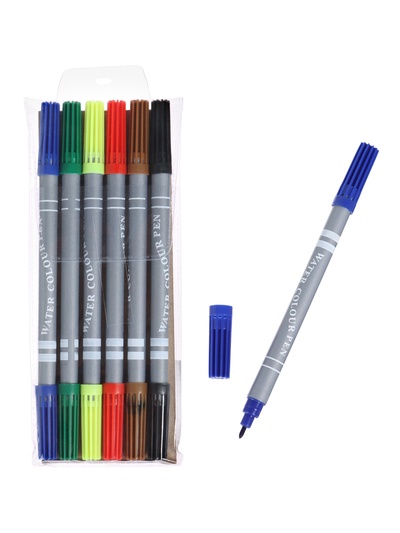 Фломастеры, 6 цветов, двусторонние, круглый наконечник 2 мм/5 мм, вентилируемый колпачок, в блистере