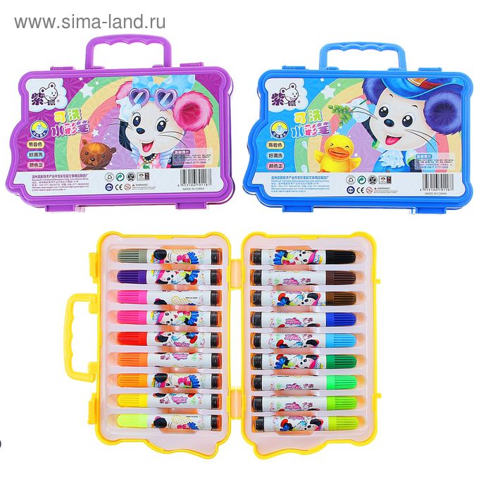 Фломастеры 18 цветов МИНИ с печатями,в пластиковой сумочке,вентилируемый колпачок,МИКС - Фото 1