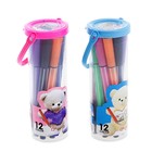 Фломастеры 12 цветов Полоски в пластиковом тубусе с ручкой,вентилируемый колпачок,МИКС - Фото 1