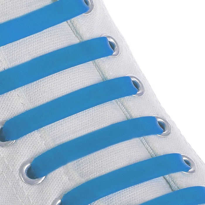 Набор шнурков для обуви, 6 шт, силиконовые, плоские, 13 мм, 9 см, цвет голубой неоновый - фото 1896805613