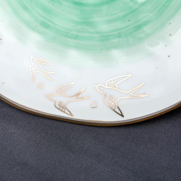 Тарелка керамическая «Ласточки», Ø 21.8 см, цвет зелёный - фото 1905629205